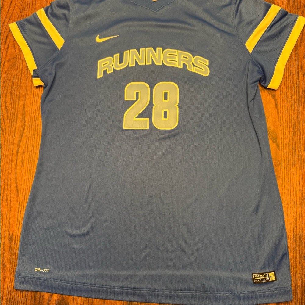Blue and White Nike Jersey Angelina Jr. College Women's Road Runners Number 28